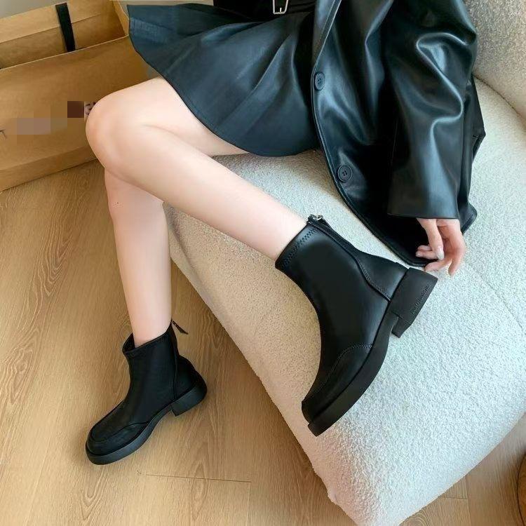 British style retro Martin boots autumn and winter new velvet short boots thick-soled elastic thin boots