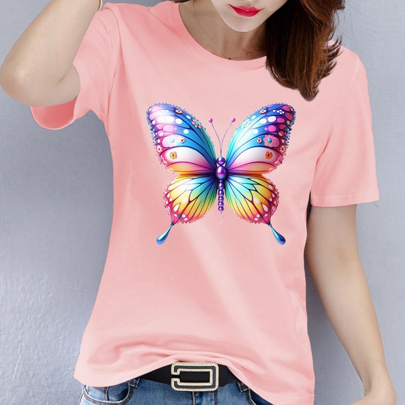 Cute Butterfly Printed TShirt Short Sleeve Aesthetic Graphic Womens Harajuku Top Casual Fashion TShirt