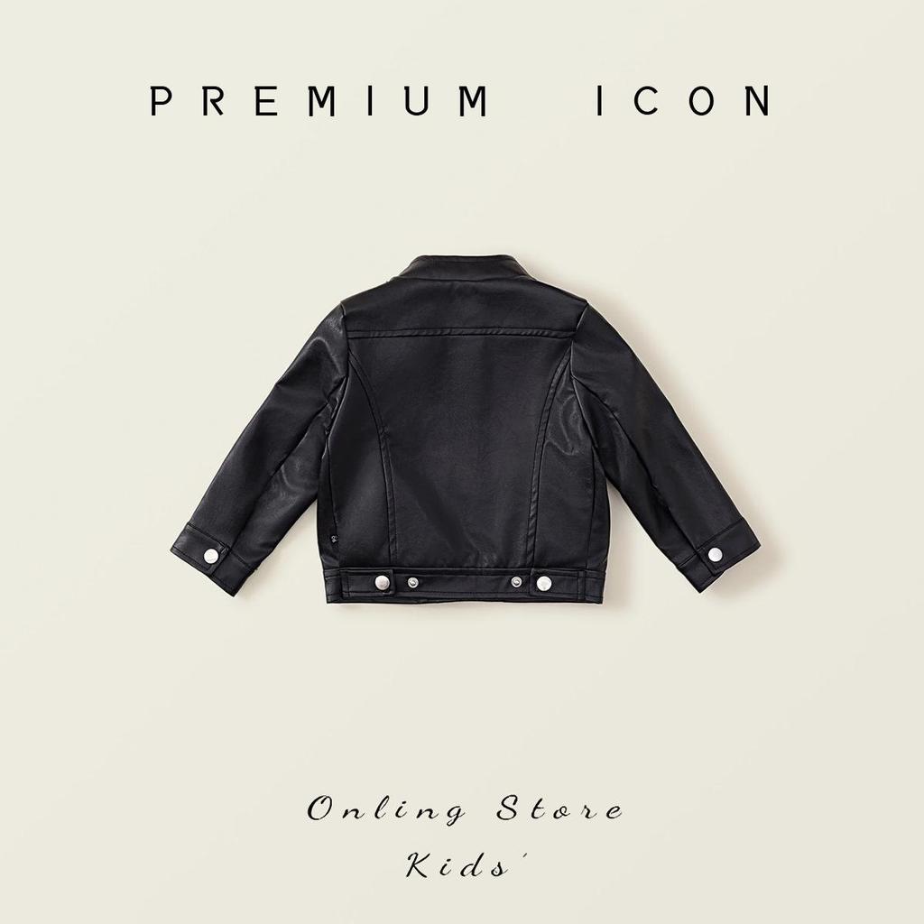 Kids' Korean-Style Leather Motorcycle Jacket - Long-Sleeve, Stand Collar, Autumn 2025 Collection