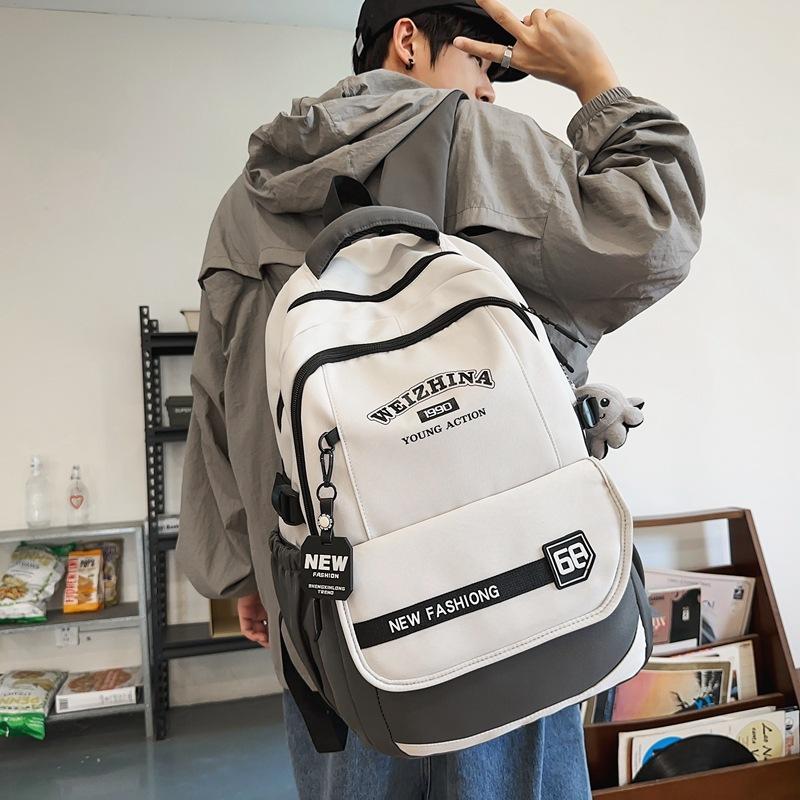 Student Schoolbag Women's Color Block Backpack Men Large Capacity Backpack