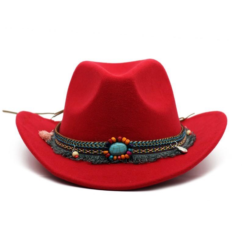 Jewel Ethnic Style Cowboy Hat, Crimped Felt Hat, Western Hat, Outdoor Riding Hat, Men's and Women's Cowboy Hats