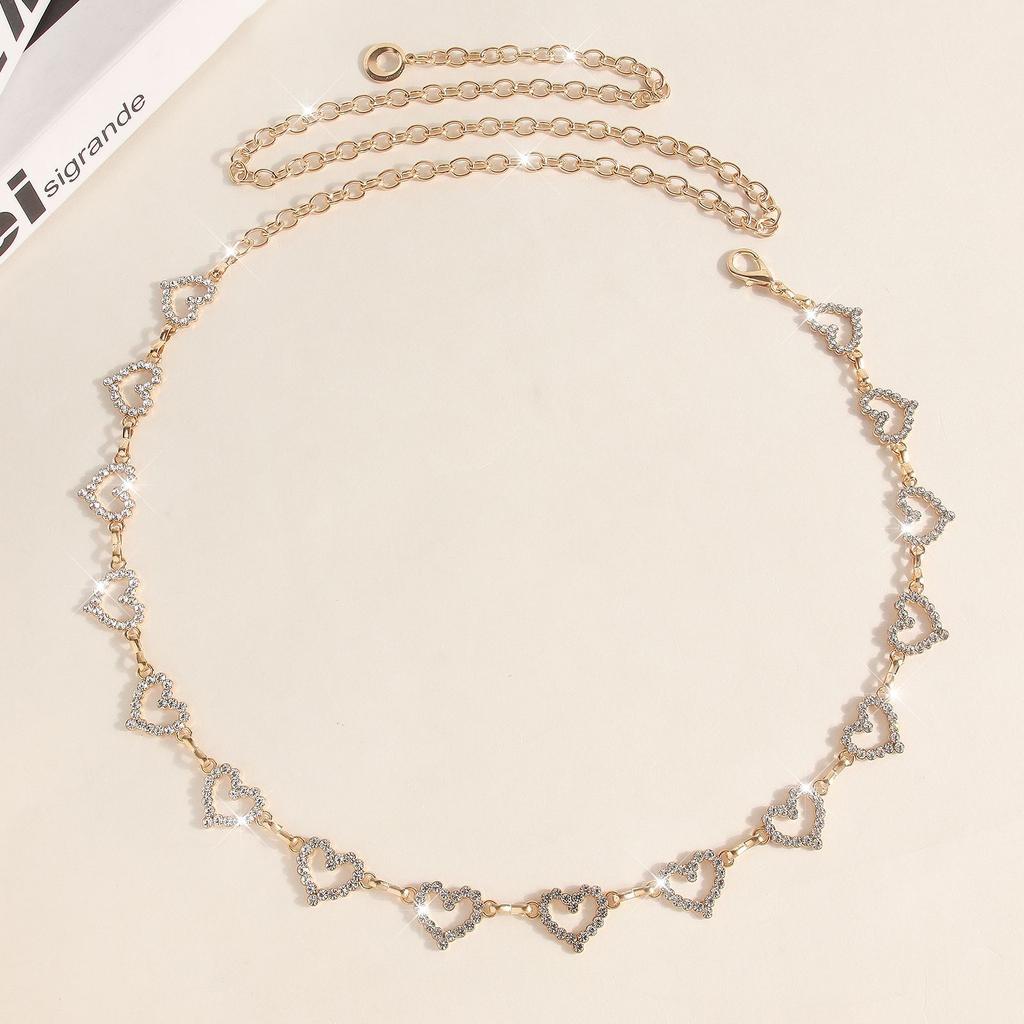 Love Rhinestone Waist Chain Women's Summer Versatile Temperament Dress Jeans Metal Belt Chain