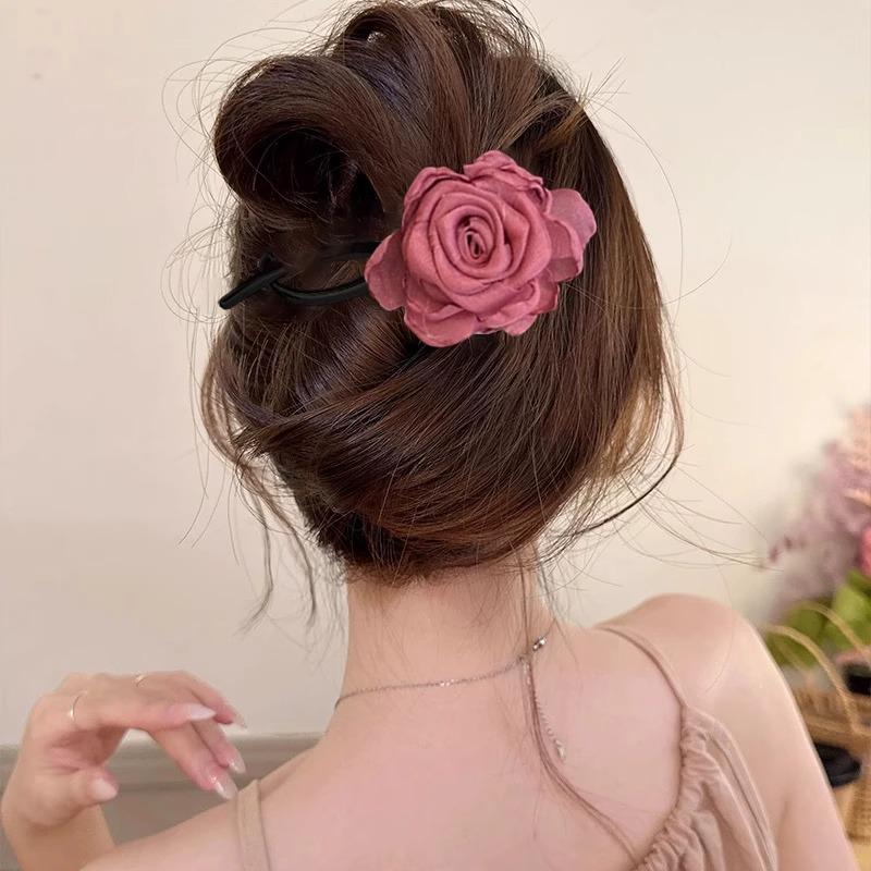 Elegant Flower Hairpin for Women Girl Simple Solid Plastic One Word Twist Clip Hairpin Shark Clip Headwear Hair Style Accessorie