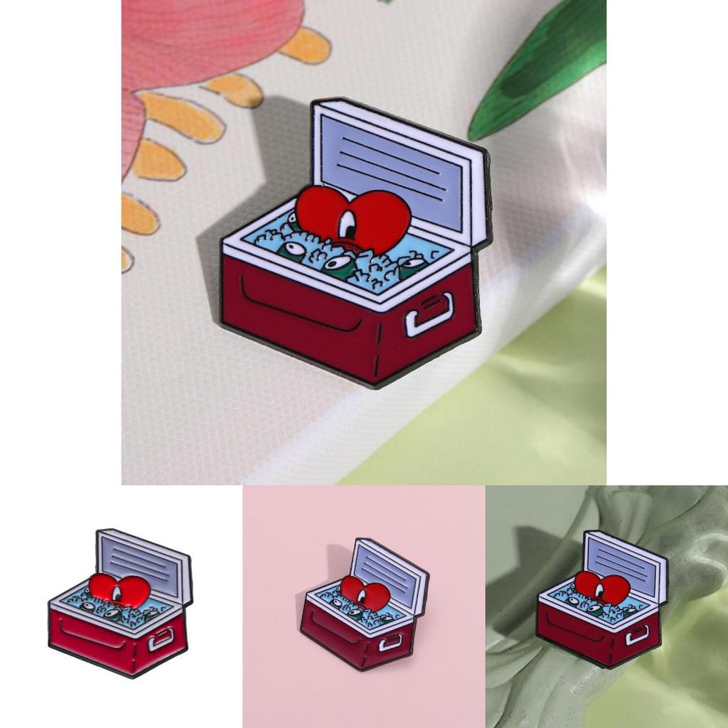 Red Cartoon Unique Box Shaped Brooch Stylish Alloy Pin For Accessories Fashionable