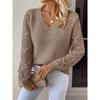 Sweater for Women Winter V Neck Hollow Pullover Warm Knitted Stretchy Long Sleeve Oversize Jumper Sweater Tops
