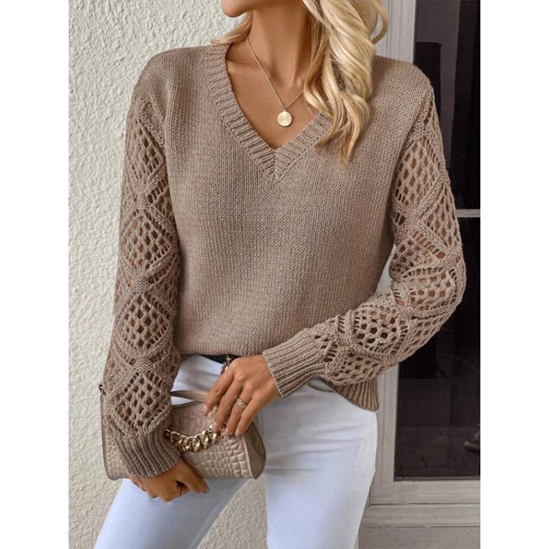 Sweater for Women Winter V Neck Hollow Pullover Warm Knitted Stretchy Long Sleeve Oversize Jumper Sweater Tops