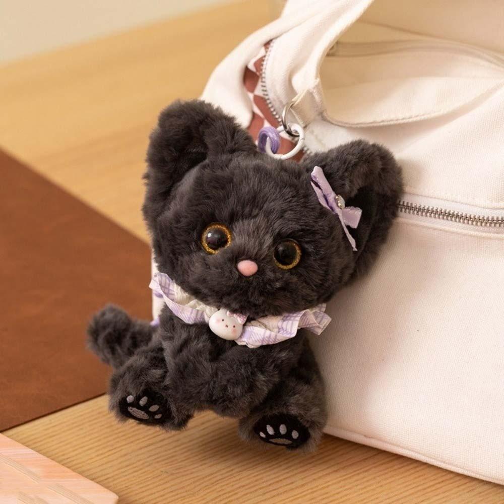 Fluffy Texture Eyewear Kitten Pendant Big Ears Sleeping Cat Charm Plush Cat Keychain Wallet Charms