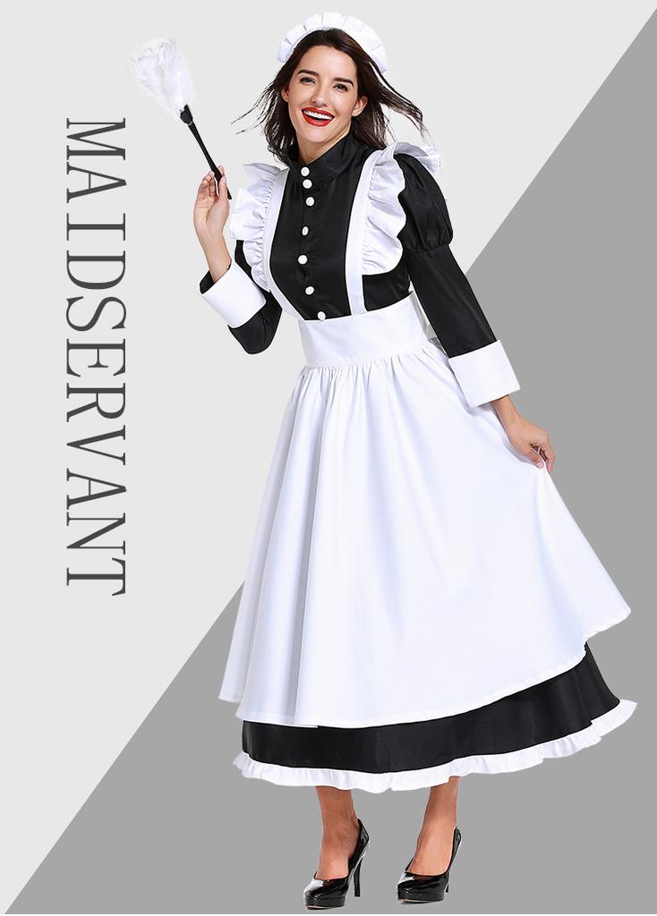 Cosplay British style movie role butler suit, French maid suit, German maid suit, black and white long dress for men and women