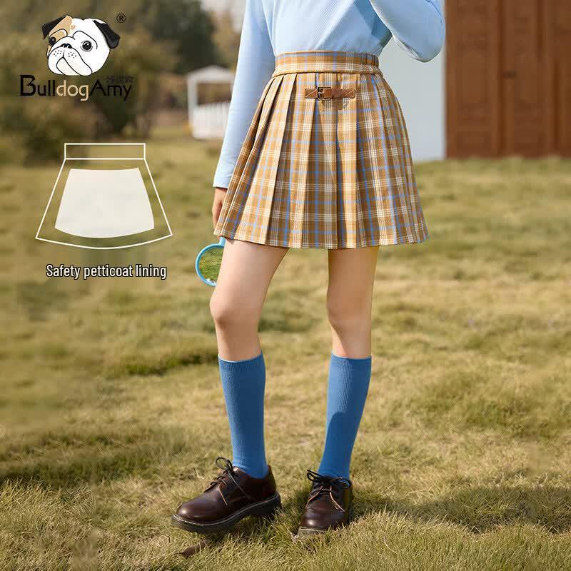 CHANZUIGOU Girls  School Style Retro British Pleated Skirt 120 cm хаки