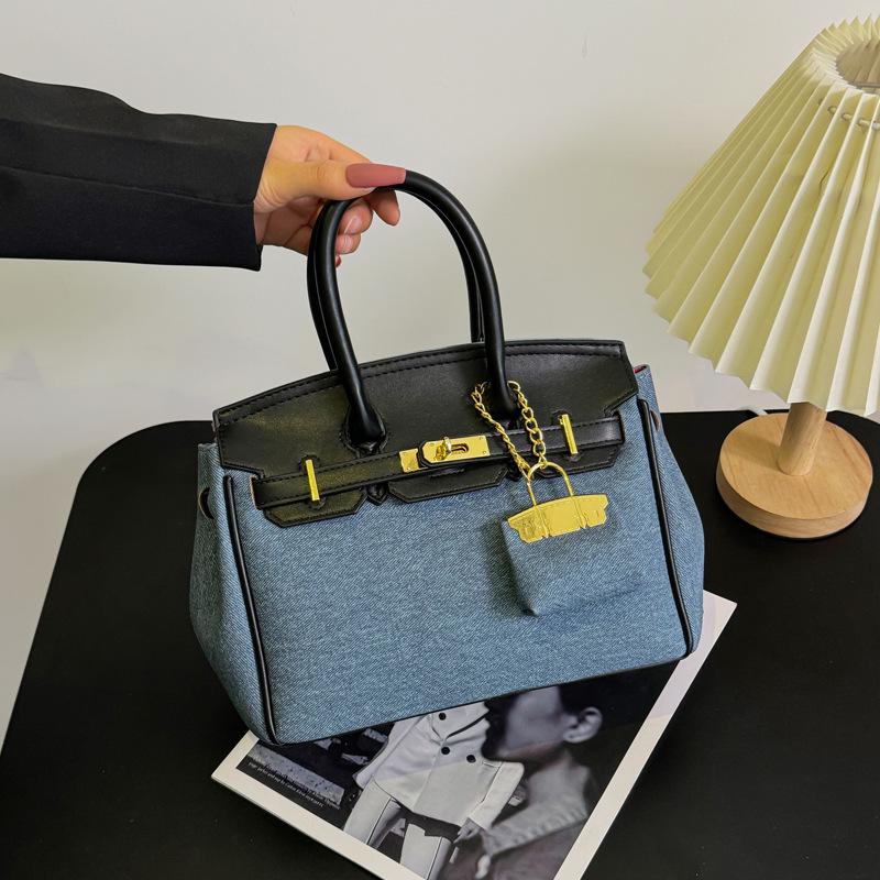 2025 Damen Color-Block Denim-Tragetasche und Kelly-Tasche zum Umhängen