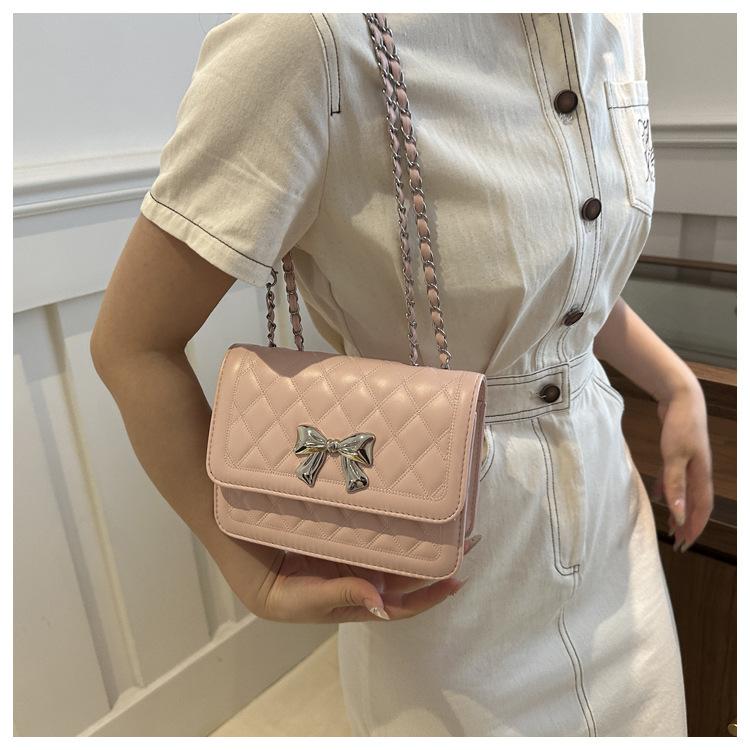 Fashion Rhombus Quilted Small Shoulder Bag Trendy Chain Crossbody Bag Casual Faux Leather Handbag for Women CLE