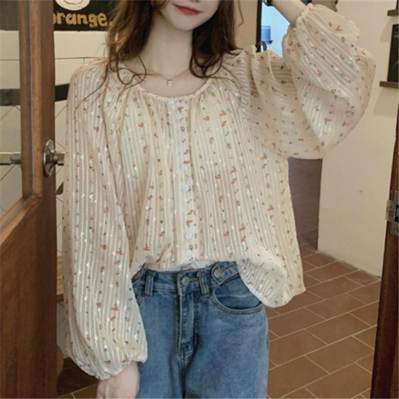 Early Spring and Autumn Small Fresh Chiffon Floral Shirt Women's Design Sense Niche Chic Thin Hong Kong Style Long-sleeved Shirt Summer