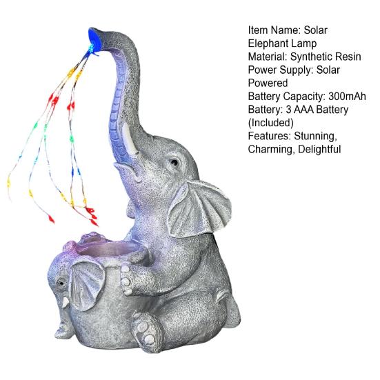 Solare Elefanten-Gartenstatue Niedlicher Harzelefant Bewässerungsleuchte Wasserdichte Outdoor-Lichterkette für Hof Terrasse Rasen Dekoration Geschenk für Elefantenliebhaber