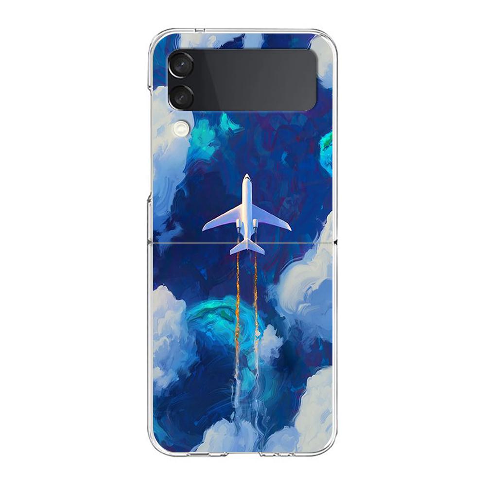 Phone Cover For Samsung Galaxy Z Flip 6 5 4 Case Transparent For Samsung Z Flip 3 Hard PC Shell Travel-Inspired Airplane Route