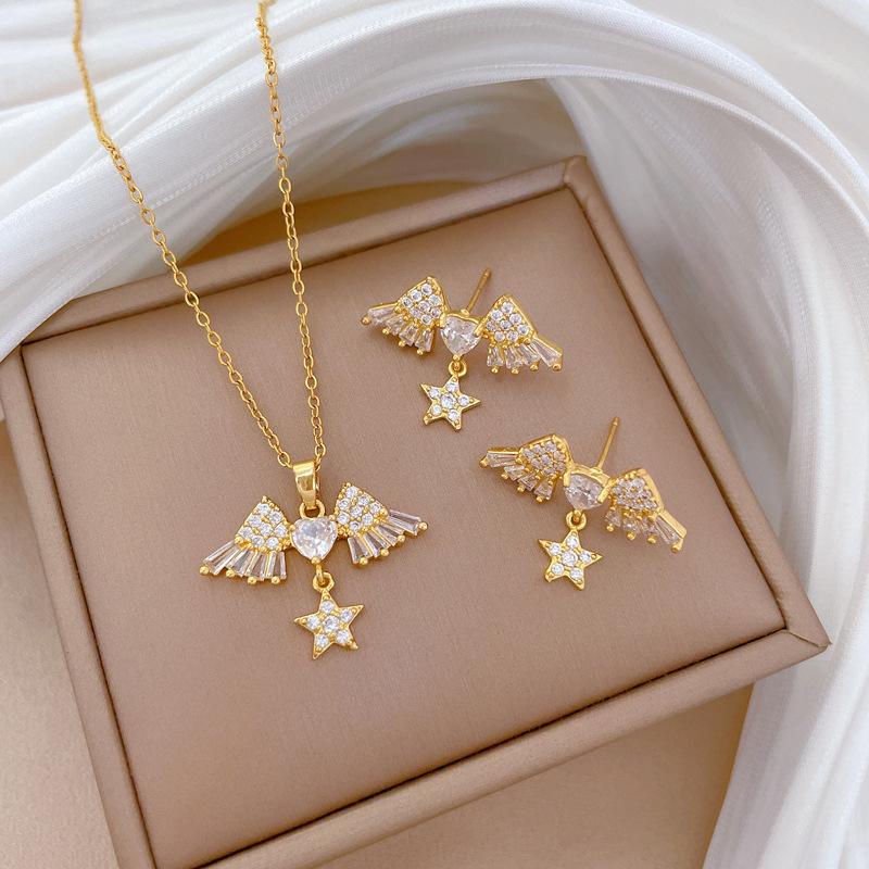 Full of Zirconium Exquisite Wind Copper Micro-inlaid Earrings Necklace Set Combination