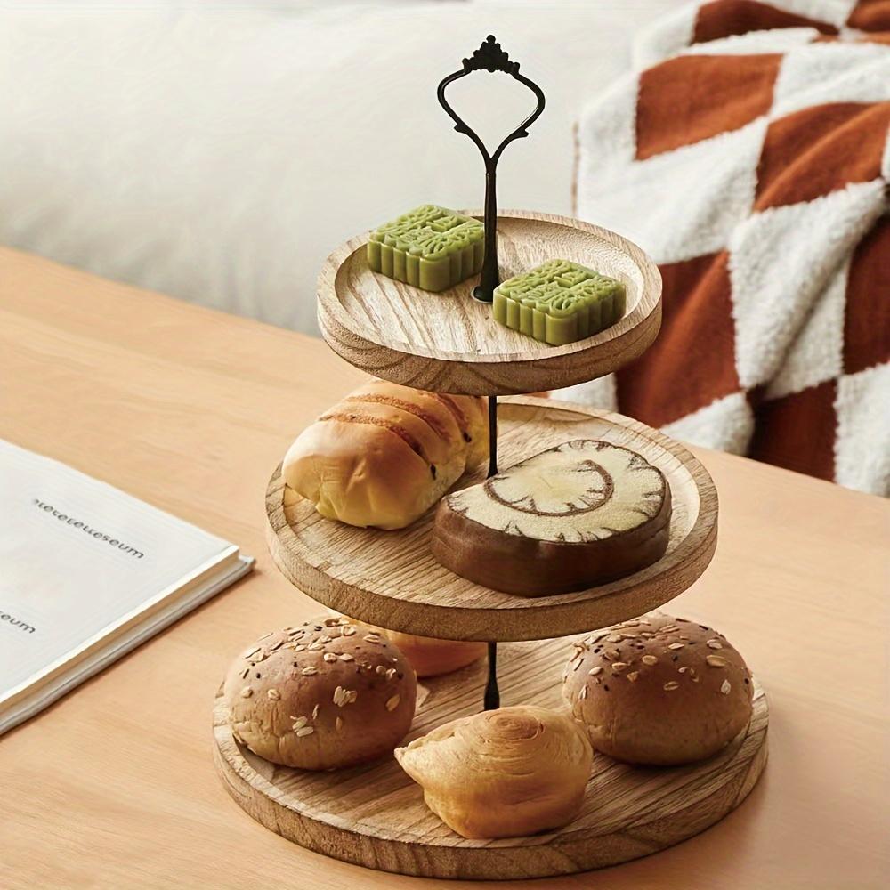 Wohnzimmer Couchtisch Holz Tischmatte Mehrschichtiges Frühstückstablett Kuchenplatte Aufbewahrungsregal, Holz 3-stöckige Dessert-Snack-Obstplatte, Heim Schreibtisch Tablett
