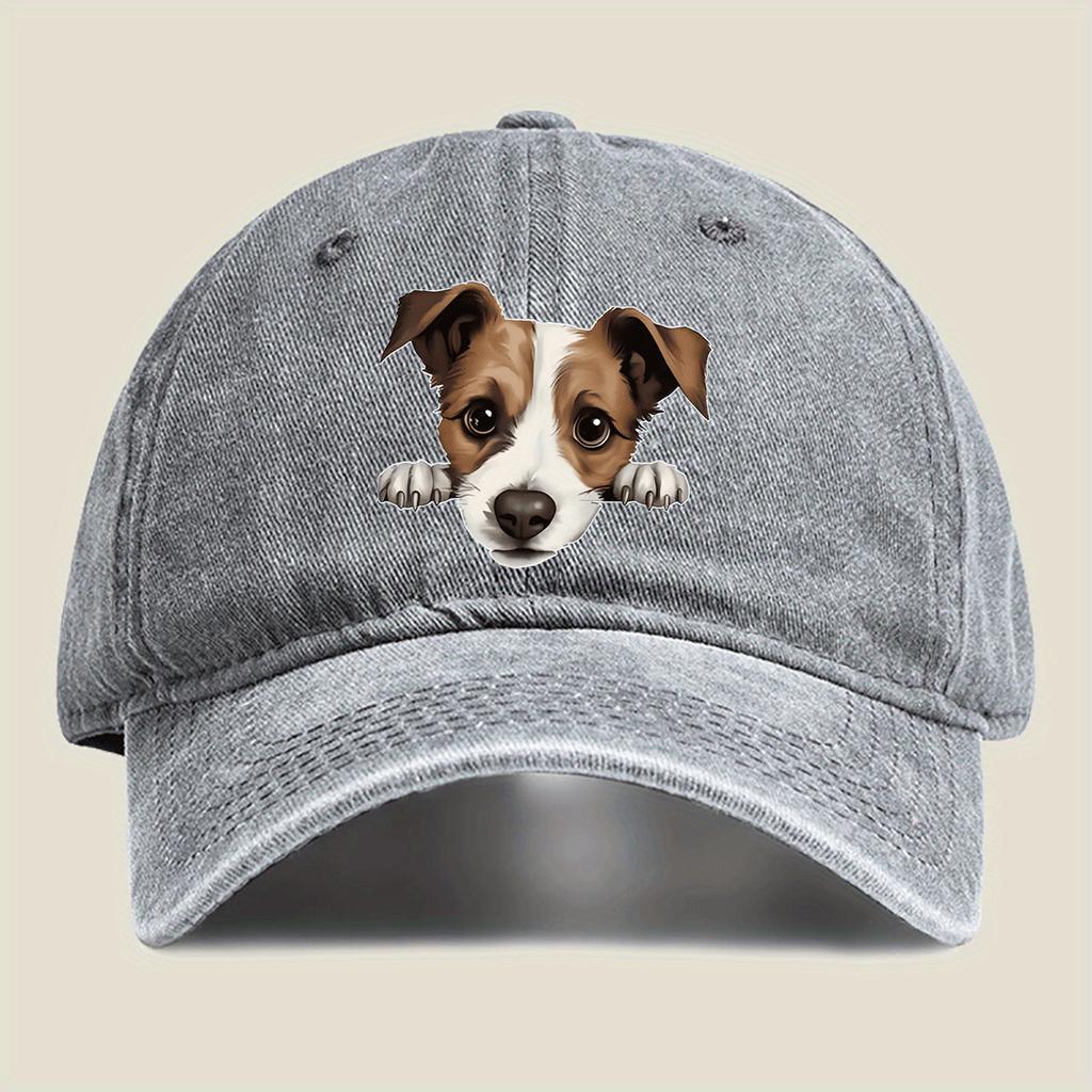 Pitiful Puppy Print Washed Baseball Cap Couples Outdoor Casual Hat Available in 1 or 2pcsAppropriate for Any Season