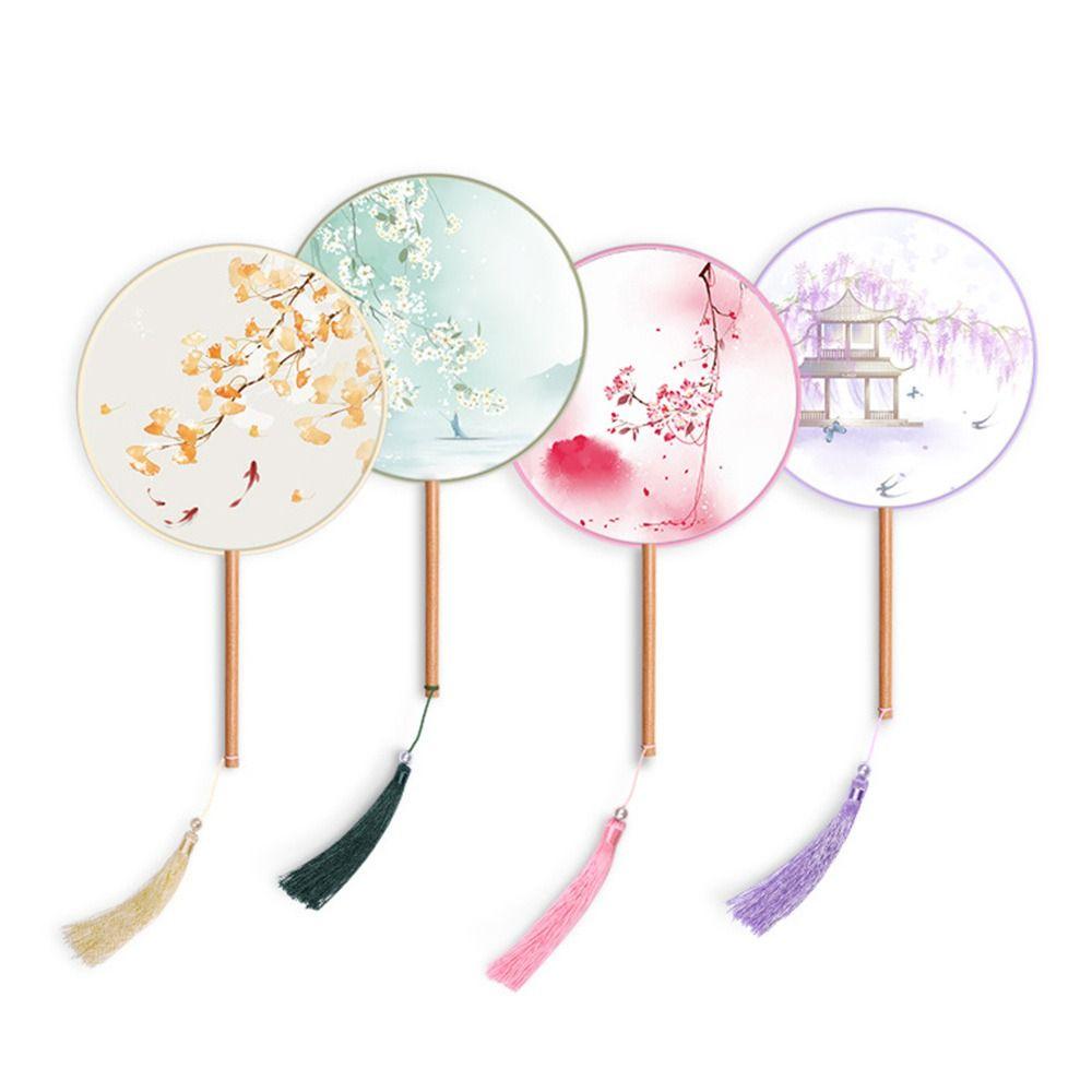 Long Handle Ancient Style Fan Half Transparent Dance Fan Embroidered Fan  Photography Props