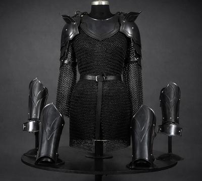 مجموعة درع سلسلة سوداء للنساء، واقيات كتف فارس، زي تنكري LARP Cosplay
