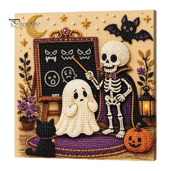 Relaxing Stress Relief Crafts Halloween Faux Pearl Painting Kit, DIY Witchcraft Art 3D Crafting Materials Bead Wall Craft Kit for Adults Beginners,