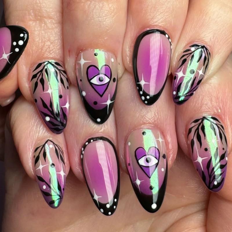Short Style Smudged Almond Shaped Wearable Nail Plate French Glitter Fake Press On Nails