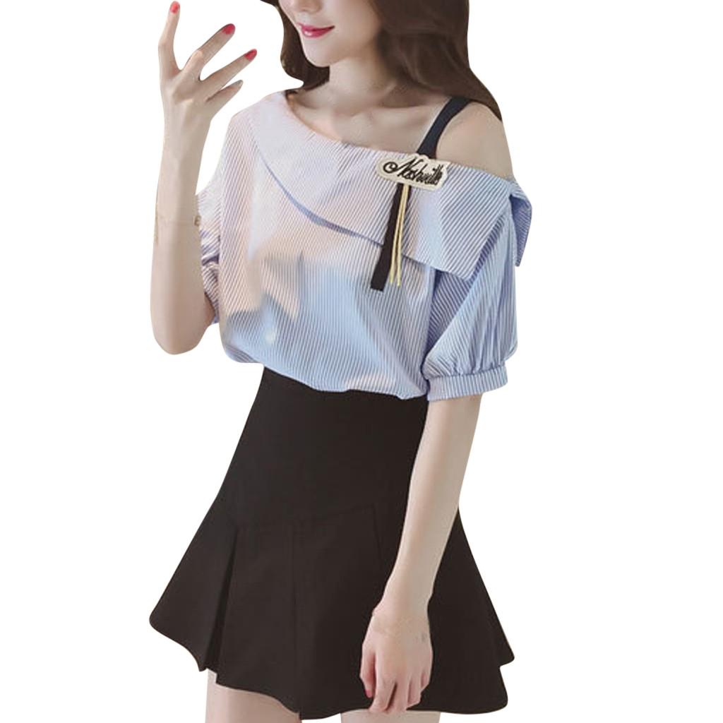 ◐OFEFAN◑ Womens Casual Stripe Short Sleeve Top Shirts Blouse ◐OFEFAN◑ Womens Casual Stripe Short Sleeve Top Shirts Blouse