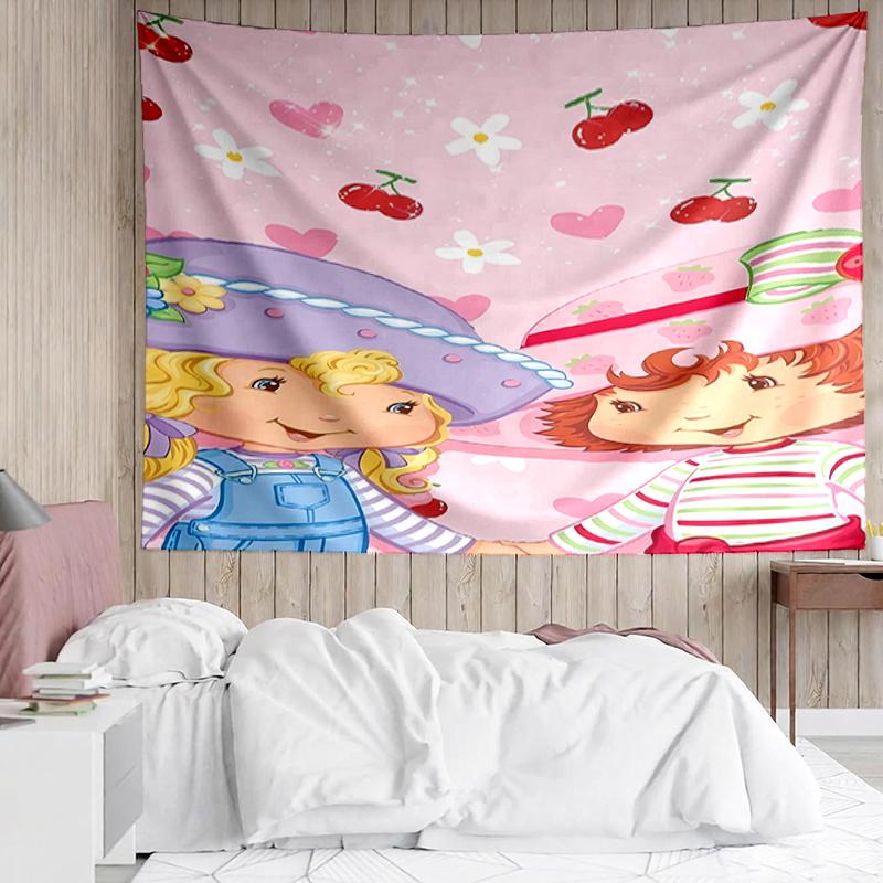 Strawberry-Shortcake Print Tapestry, Backdrop, Easy Setup, Ideal for Bedroom, Office & Living Room, with Aesthetic Wall Hanging Decor.