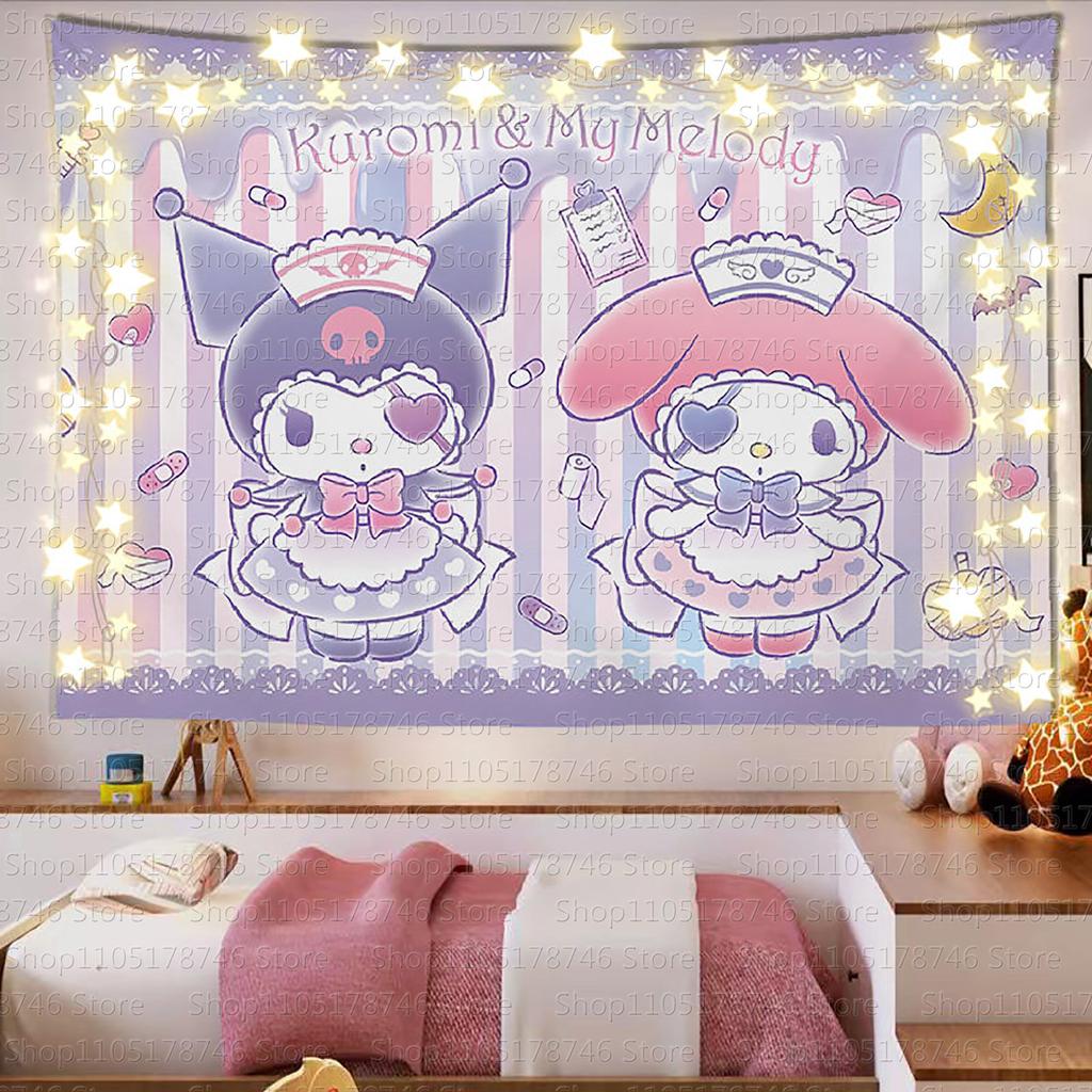 Sanrio Cartoon Theme Printed Tapestry Cute Cartoon Style Fantasy Background Home Decoration Girls Heart Printed Tapestry