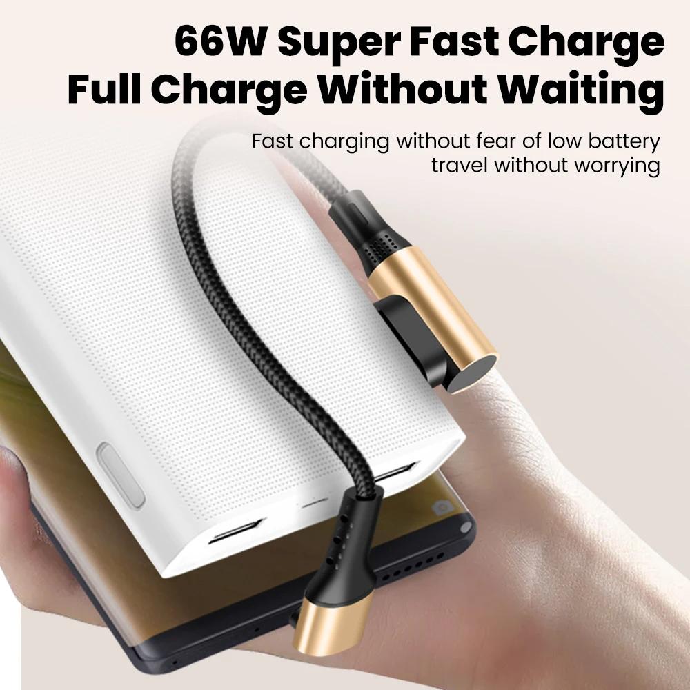66W 90 Degree Elbow Short USB‑A to Type‑C Fast Charging Cable 0.15m 0.25m 0.5m High‑Speed Data Wire For iPhone Xiaomi 17 Phones