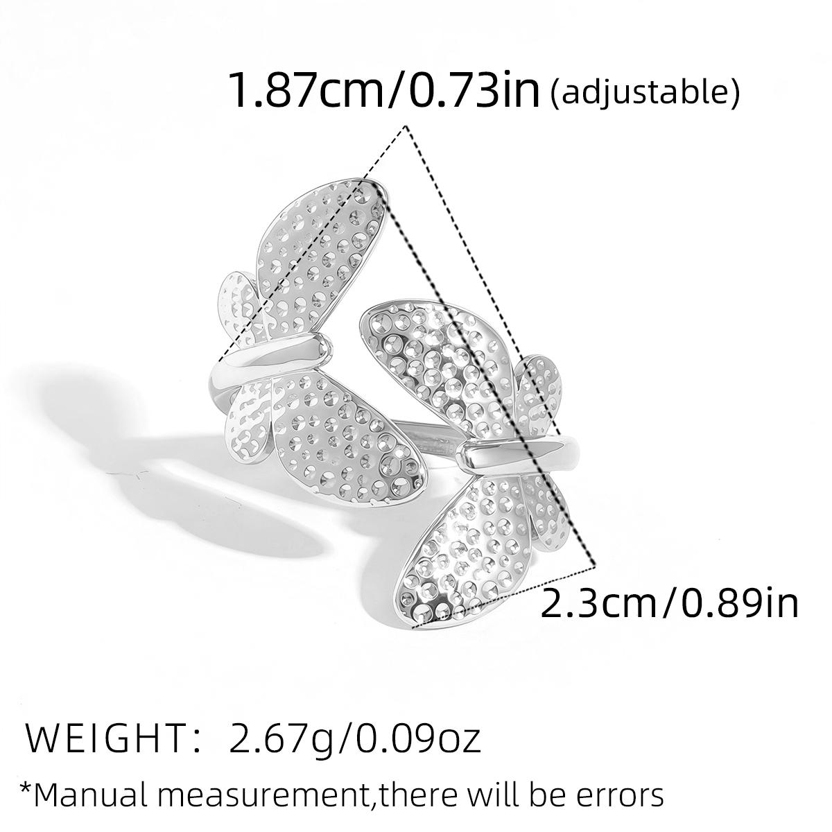 

Minimalist Butterfly Stainless Steel Adjustable Open Rings For Women 18K Gold Plated Waterproof High Zircon For Vacation Etc resizable