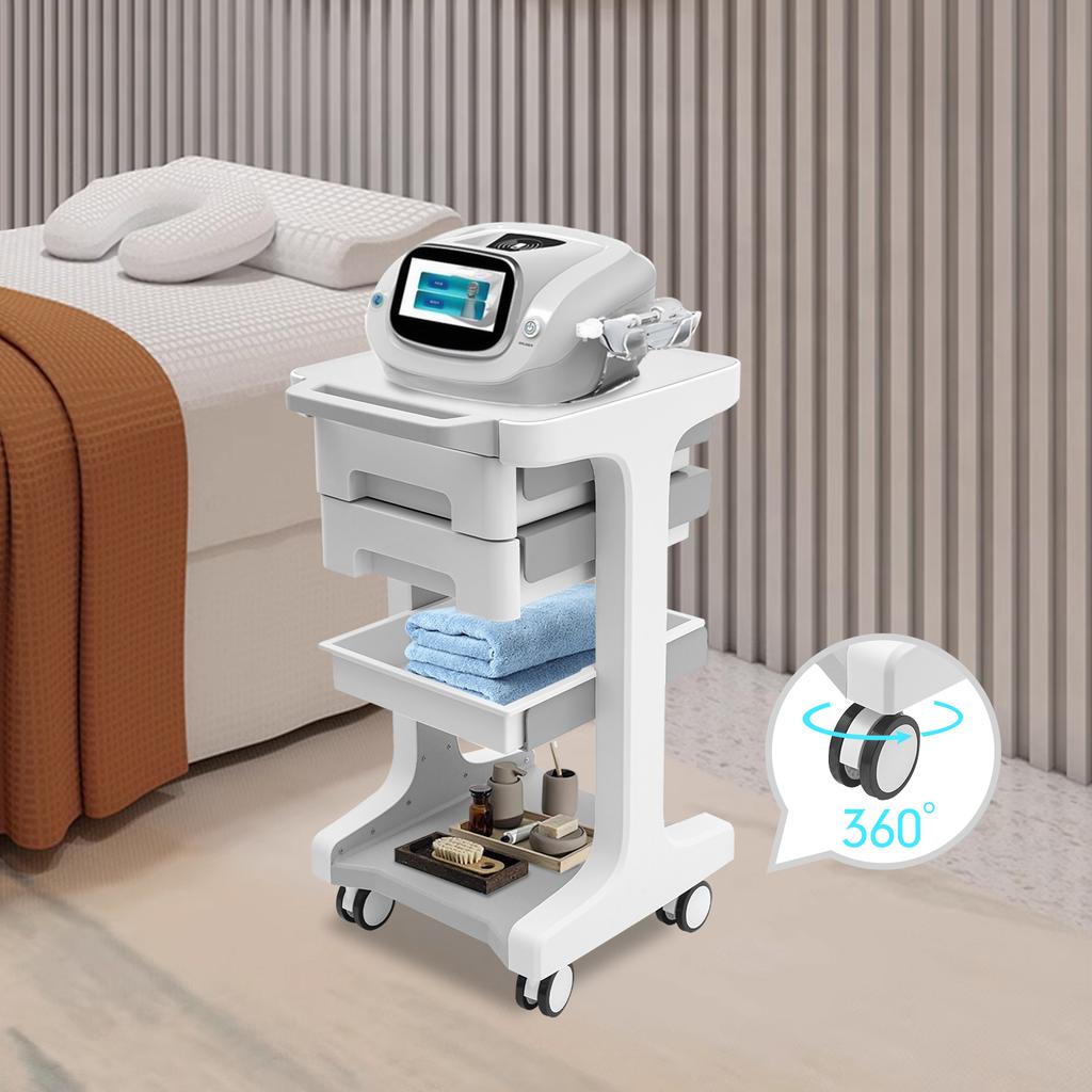 Rolling 3-Tier Beauty Station with 2 Drawers & Locking Wheels, 110lbs Capacity Mobile Organizer Cart for Salon, Spa & Makeup