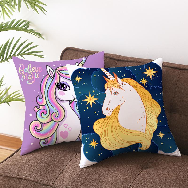 Time Cartoon Home Decor Pillow Purple Unicorn Pillowcase Rainbow Sunrise Sofa Cushion Cover