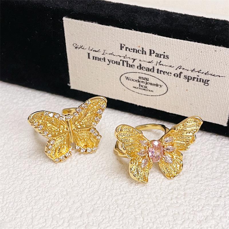 [Kingdee Qi Ring] Medieval Vintage Retro High-End Butterfly Zir*****Pen Ring Personality Niche