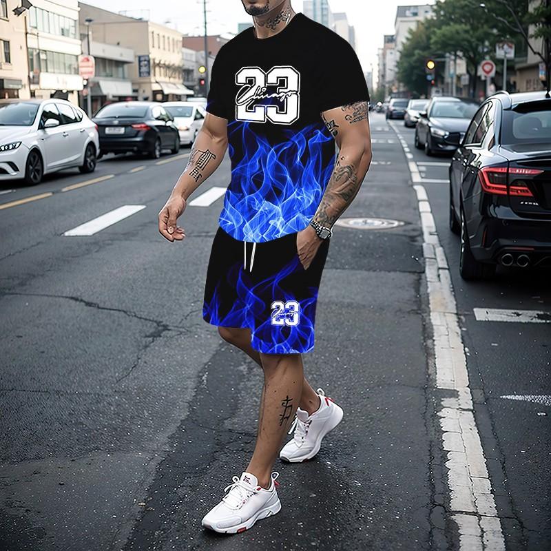 Men's T-shirt Set Summer Fashion Creative 3D Printed Pattern Size 23 Printed Shorts Short Sleeved Combination Casual Two-piece S