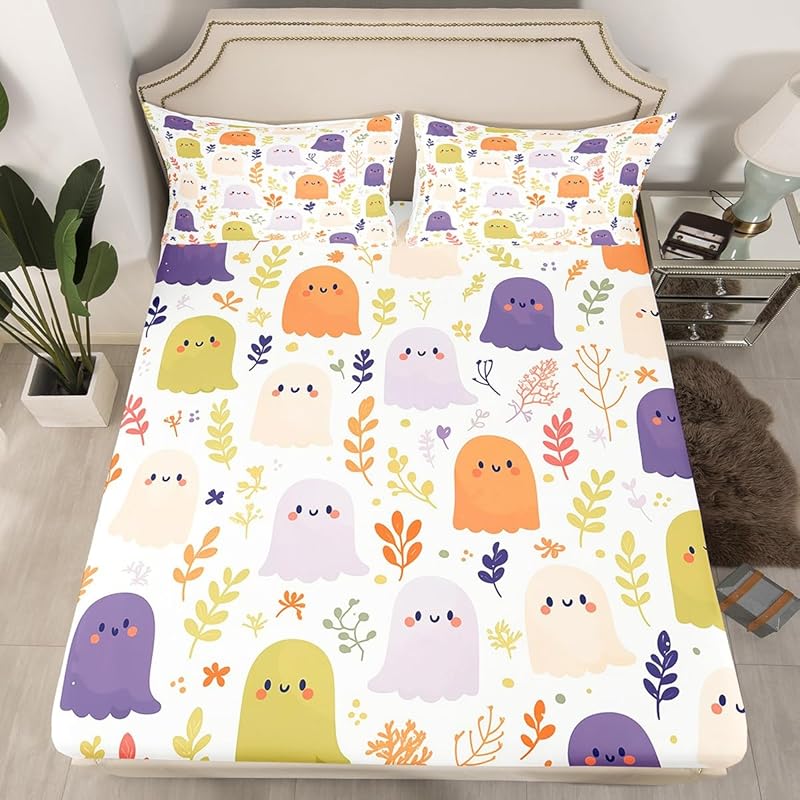 Cute ghost bedding set for boys, girls, teenagers, bats, pumpkin lanterns, Halloween