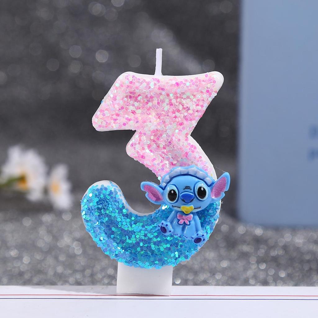 Cartoon Blue Long-Eared Animal Digital Candle for First Birthday Cake Decoration - Number 0