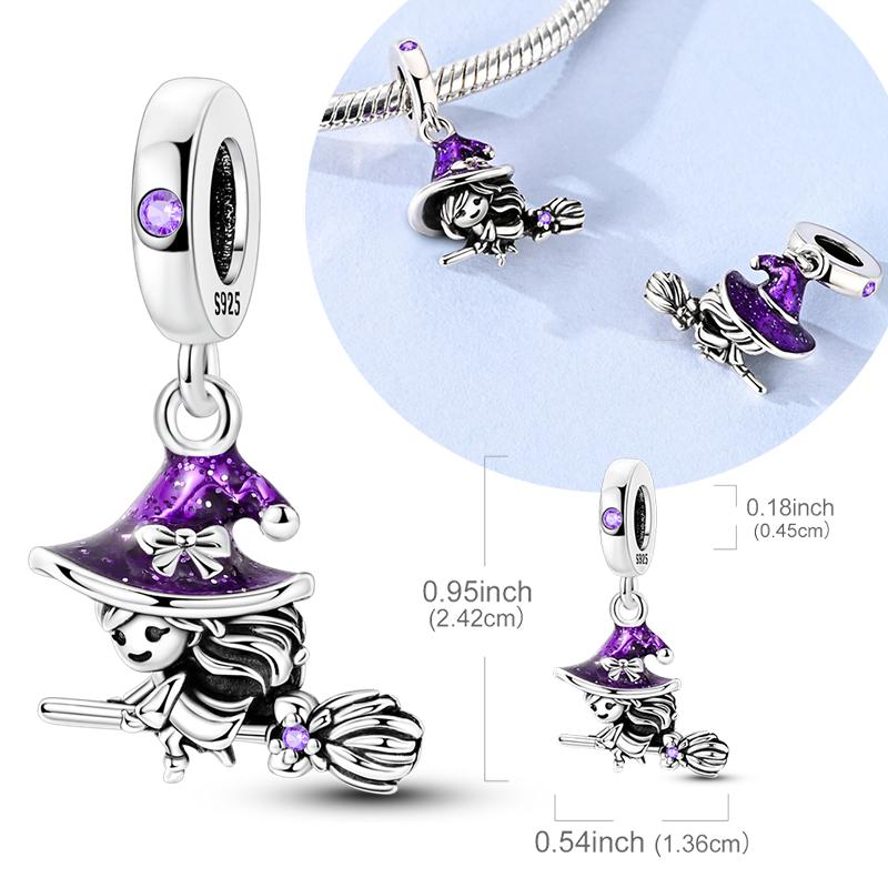 Original 925 Sterling Silber Perlen Charm Lila Besen Hexe Anhänger Passend für Original Armband Halskette Für Frauen DIY Schmuck Geschenk