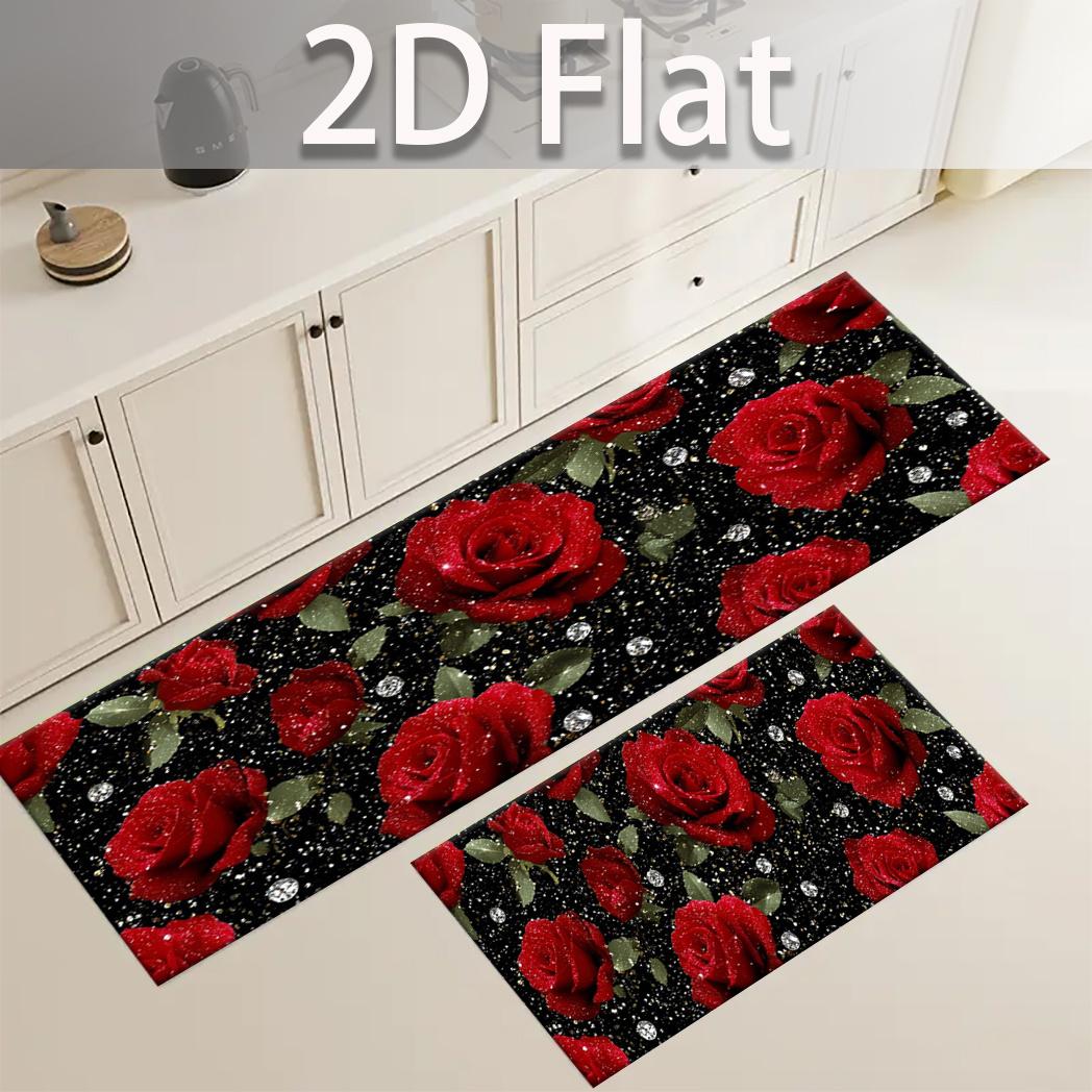 

VIKAMA Valentine s Day Carpet Crimson Rose Carpet 2D Kitchen Rug Doormat Welcome Mat Rug For Bedroom Carpet For Live Room Home 40X60CM (1.3X2FT