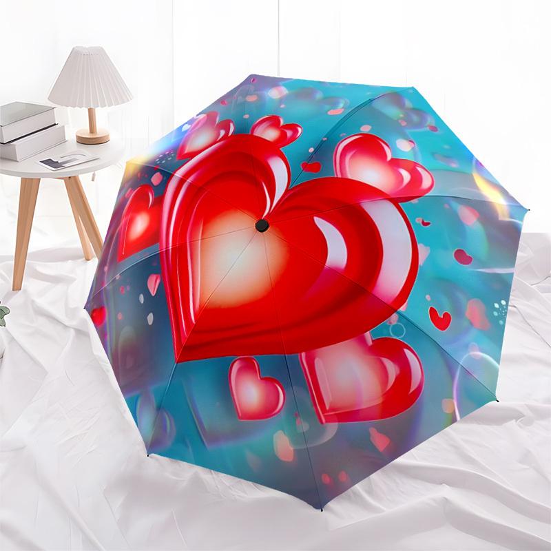 1pc Heart Print Automatic Open/Close Umbrella, Compact Travel Umbrella, 8-Rib Sturdy Frame - Ideal Gift for Friends yy251118100