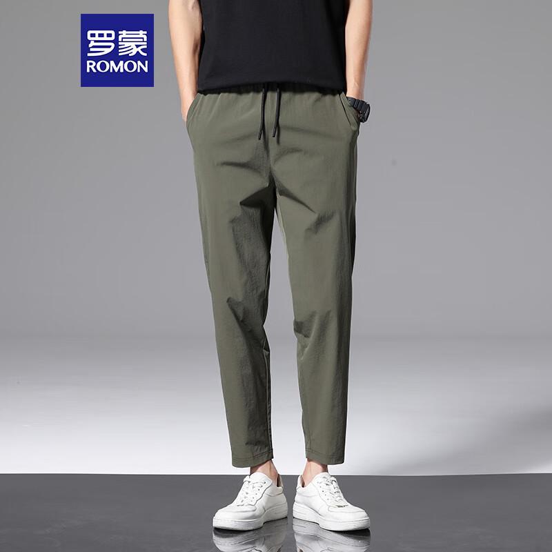 ROMON Men's Casual Elastic Ice-Silk Sport Nine-Point Pants