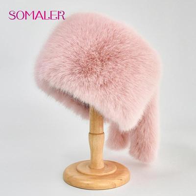 Zimné čiapky z umelej kožušiny pre ženy Teplý plochý cylindr Nadýchaný klobúk Trapper s dvoma chvostami Čiapka z falošnej kožušiny Furry Bucket