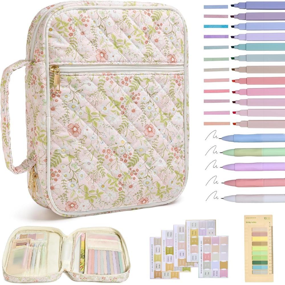 

Quilted Bible Cover Case for Women Large with Pen Stickers Bible Carrying Case Floral Design Dust-proof Bible Cover Bag without Accessories