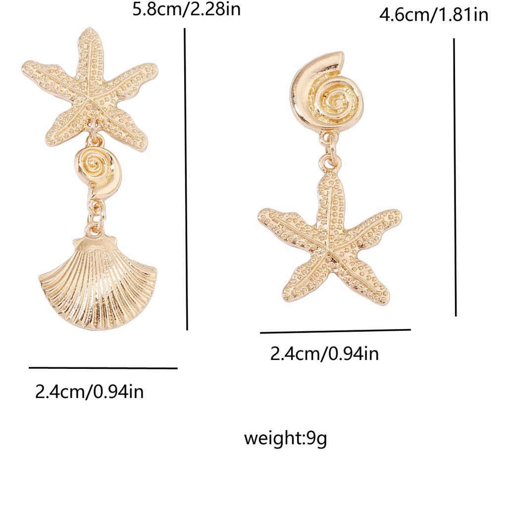 Fashionable and trendy vacation style earrings, light luxury golden starfish shell, elegant and versatile