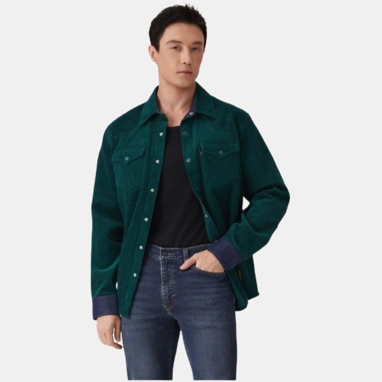 Levis Vintage Comfortable Simple Color Block Button Long Sleeve Shirt Men Shirts 004YY-0001
