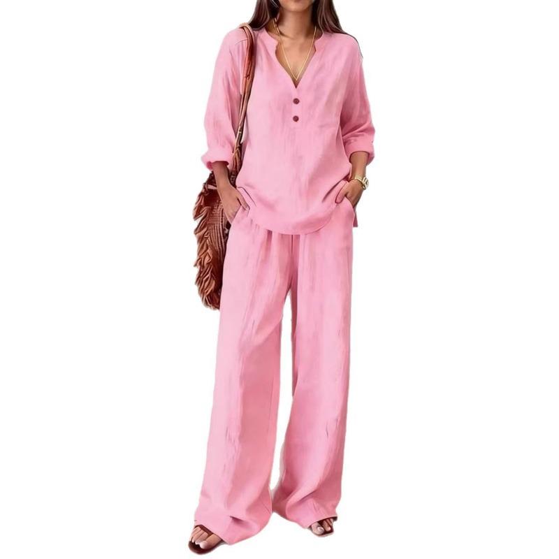 Women S Long Sleeve Solid Color Loose Casual Two Piece Set