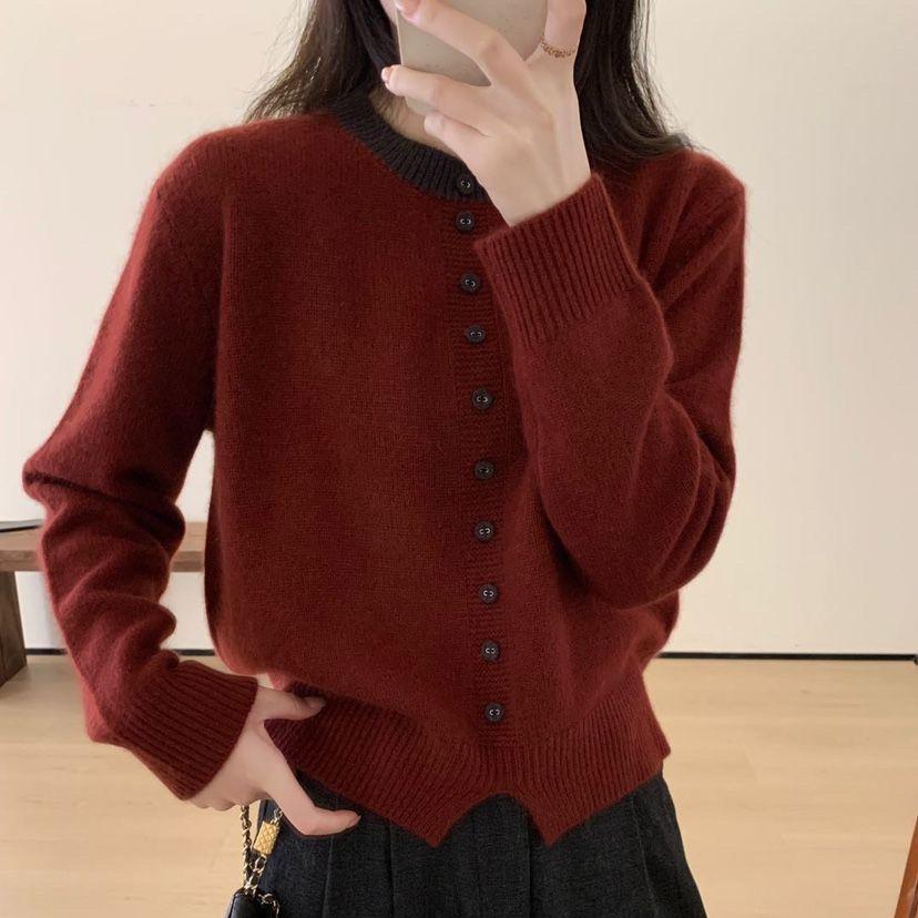 Single-breasted Knitted Sweater for Women Korean-style Round-neck Sweater Loose and Fashionable Long-sleeved Pullover for Women In Autumn and Winter