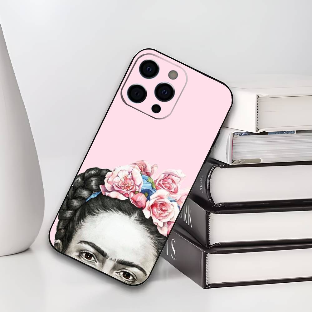 Θήκη Τηλεφώνου Art Frida Kahlo Για iPhone 17,16,15,14,13,12,11 Plus,Pro Max,XS,Μαύρο Κάλυμμα από Μαλακή Σιλικόνη
