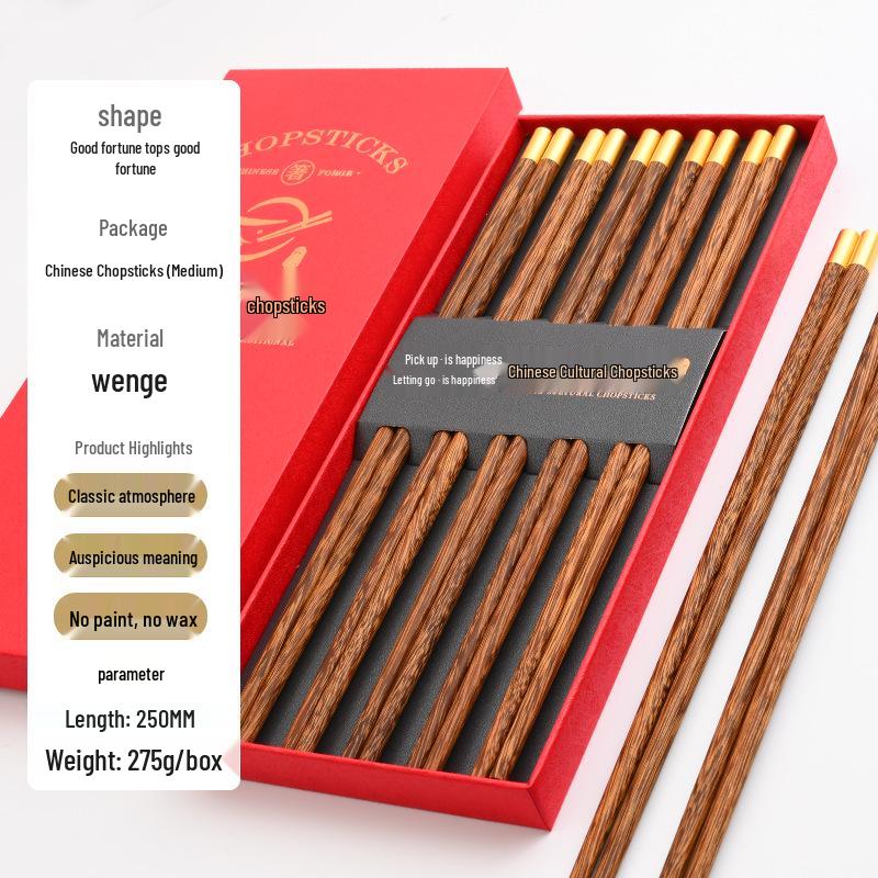 Gravírovaná dřevěná sada jídelních hůlek - 5 nebo 10 párů s krabičkou, Ideální pro domácí použití nebo jako firemní suvenýr pro cizince