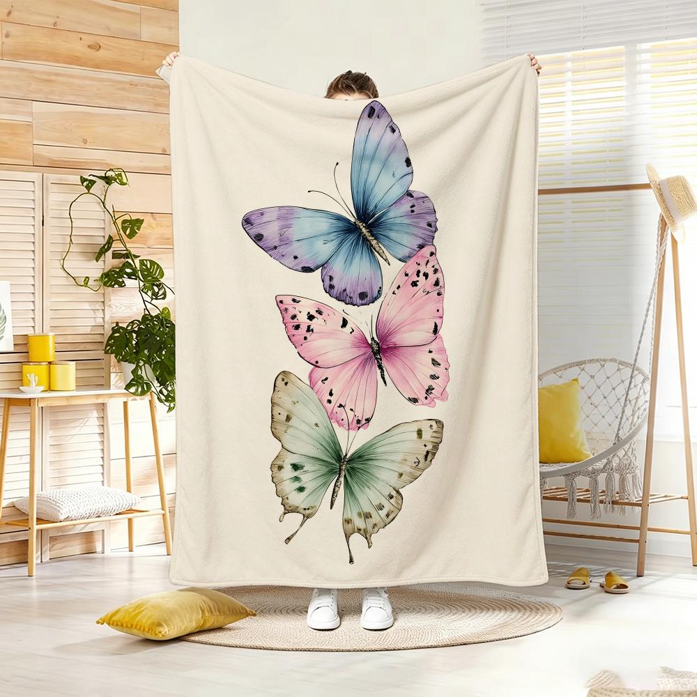 Artistic Pattern B-butterflyS Throw Lightweight 240g Flannel Blanket Soft Skin-friendly for Summer Cooling