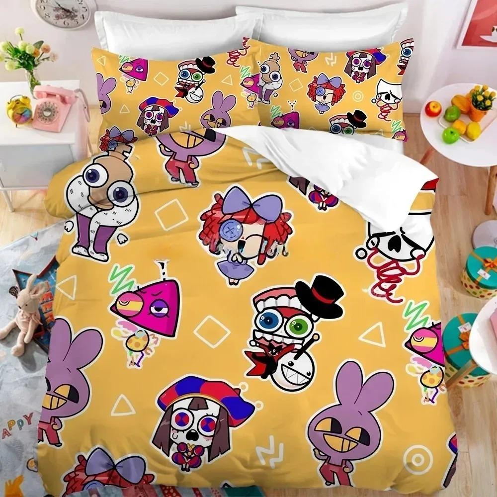 Ensemble de literie dessin animé Le Cirque Numérique Incroyable, housse de couette et taie d'oreiller 3D, décoration de chambre à coucher, cadeau pour garçons et filles 135×200cm
